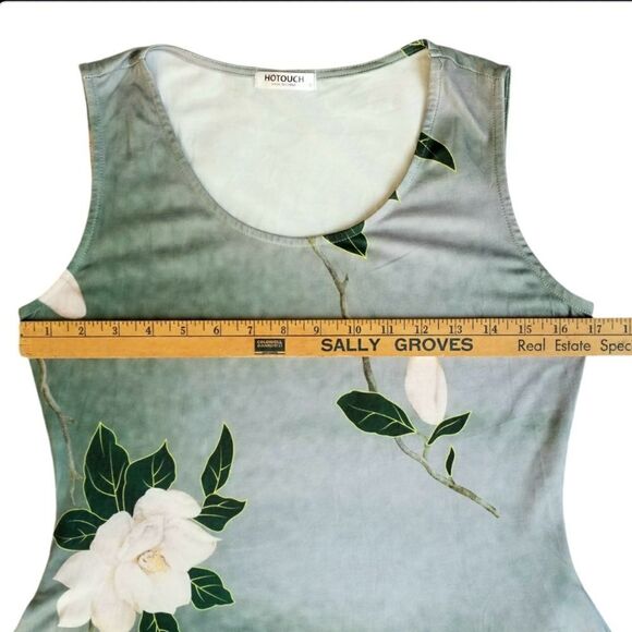 HOTOUCH Midi Dress Sundres Green Floral Pockets Sleeveless Hankerchief Hem Small - Picture 5 of 13
